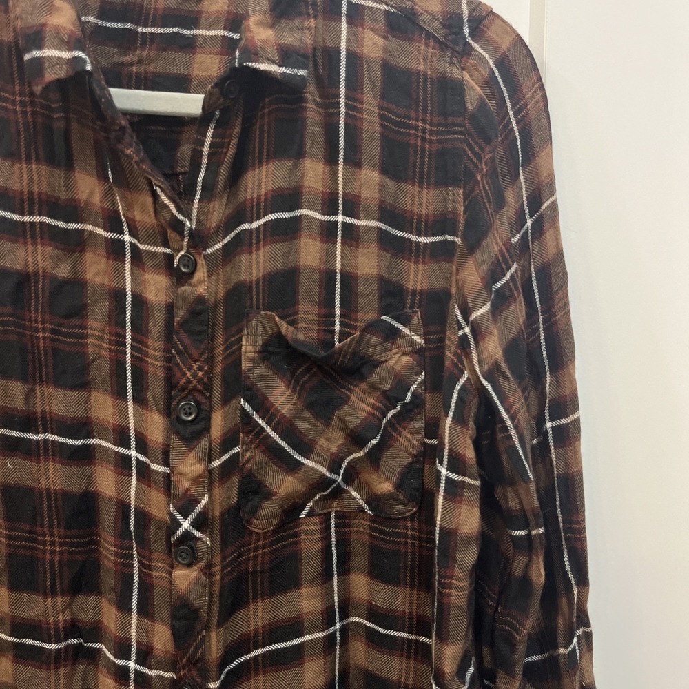Beach Lunch Lounge Women's Button Down Shirt Brushed Flannel Brown Size Large - Picture 6 of 9